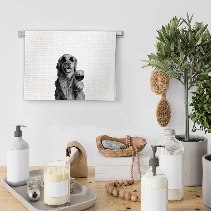 FIicy Golden Retriever Gifts Wine Kitchen Towels, Gifts for Golden Retriever Dog Wine Lovers Decorative Hand Dish Towel for Kitchen Home Bar, Funny GoldenRetriever Dog Owners Home Bar Decor(16x24In) - Image 4